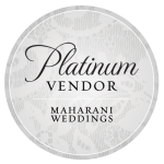 A wedding logo reading “Platinum Vendor” with “Maharani Weddings” underneath.