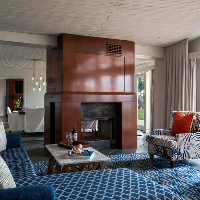 Presidential Suite Living Area with large fireplace