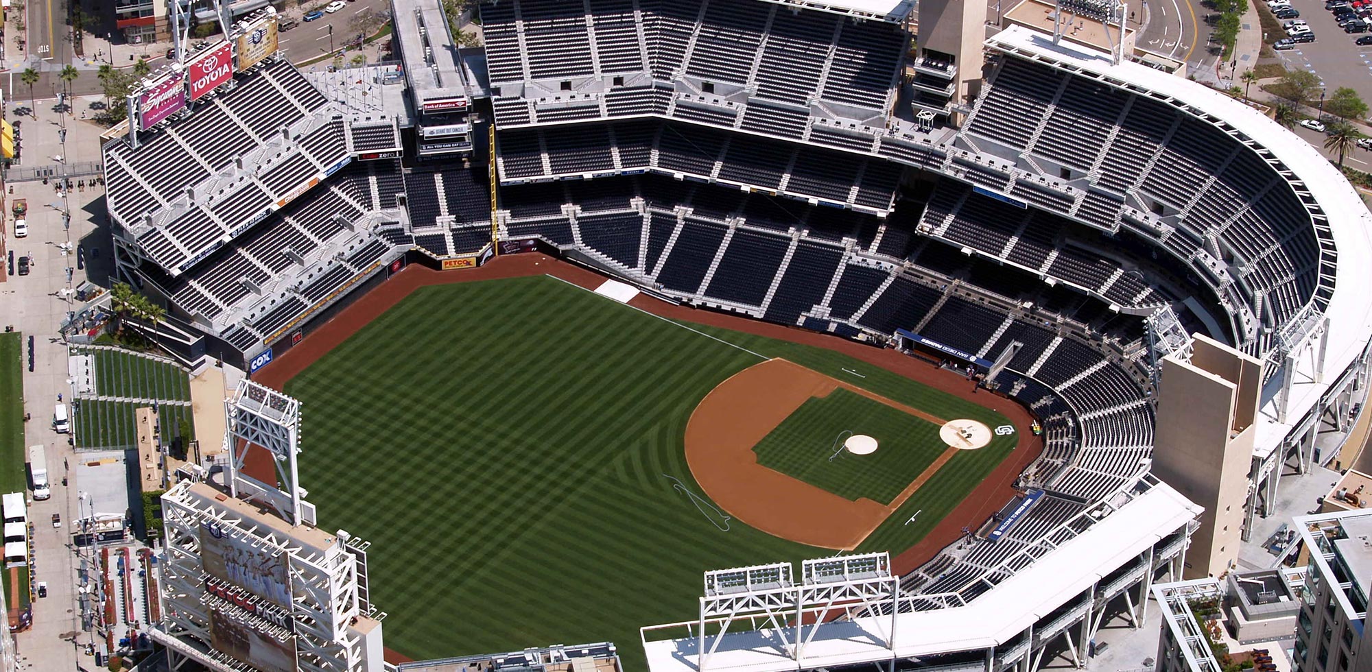 overhead view of baseball park