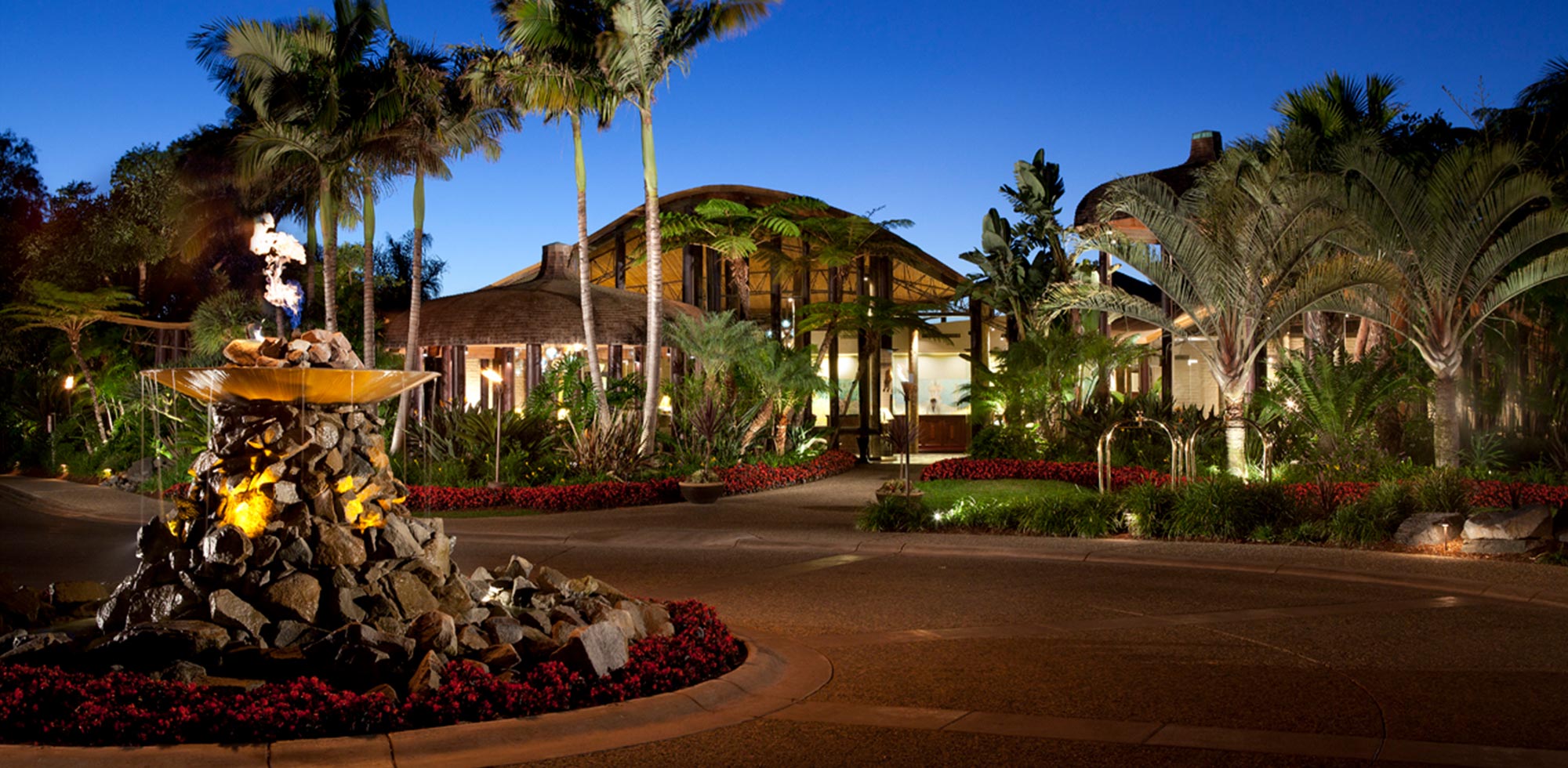 san diego resort entrance with palm trees