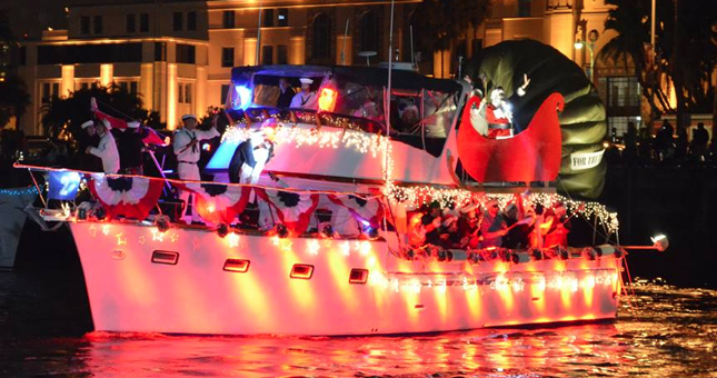 Santa on a Boat at the San Diego Mission Bay Parade of Lights