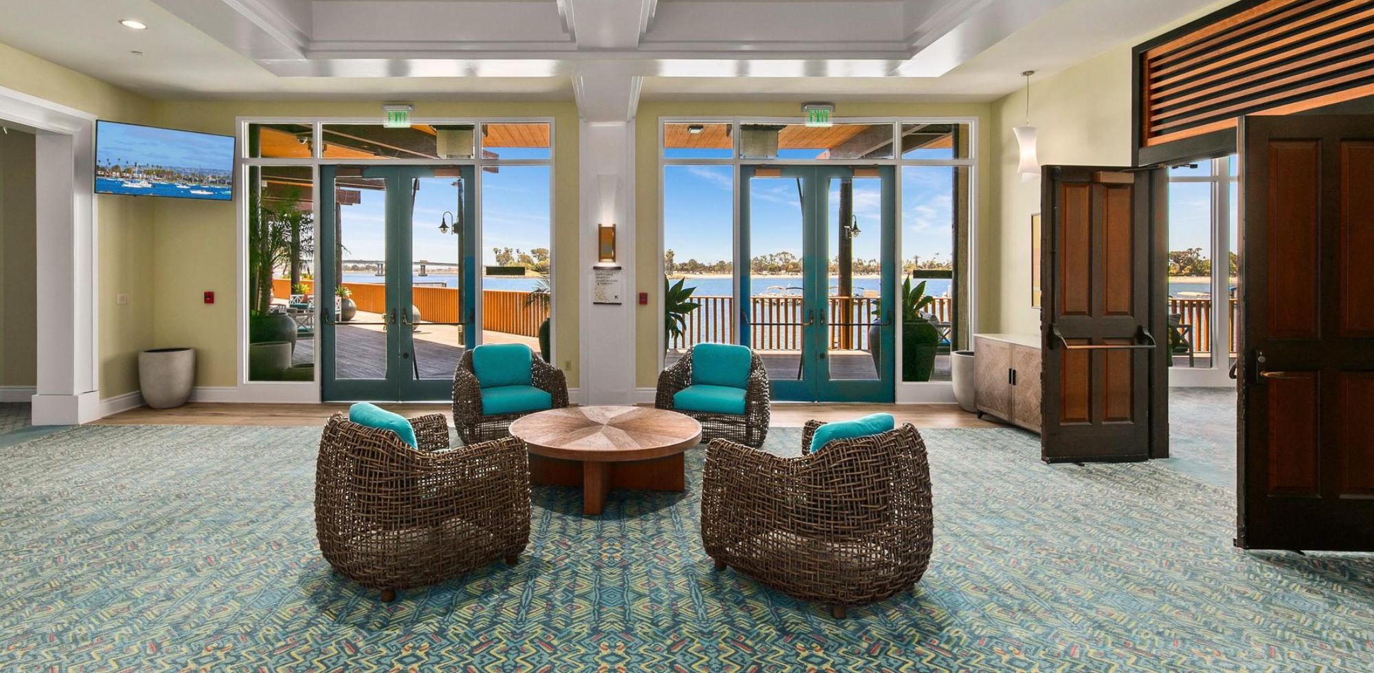 waterfront seating in conference center foyer