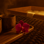 warm tea with a flower and spa tub