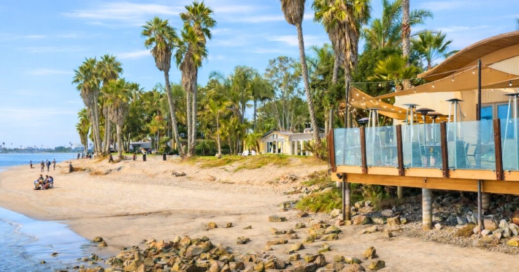 restaurant sitting above the bay